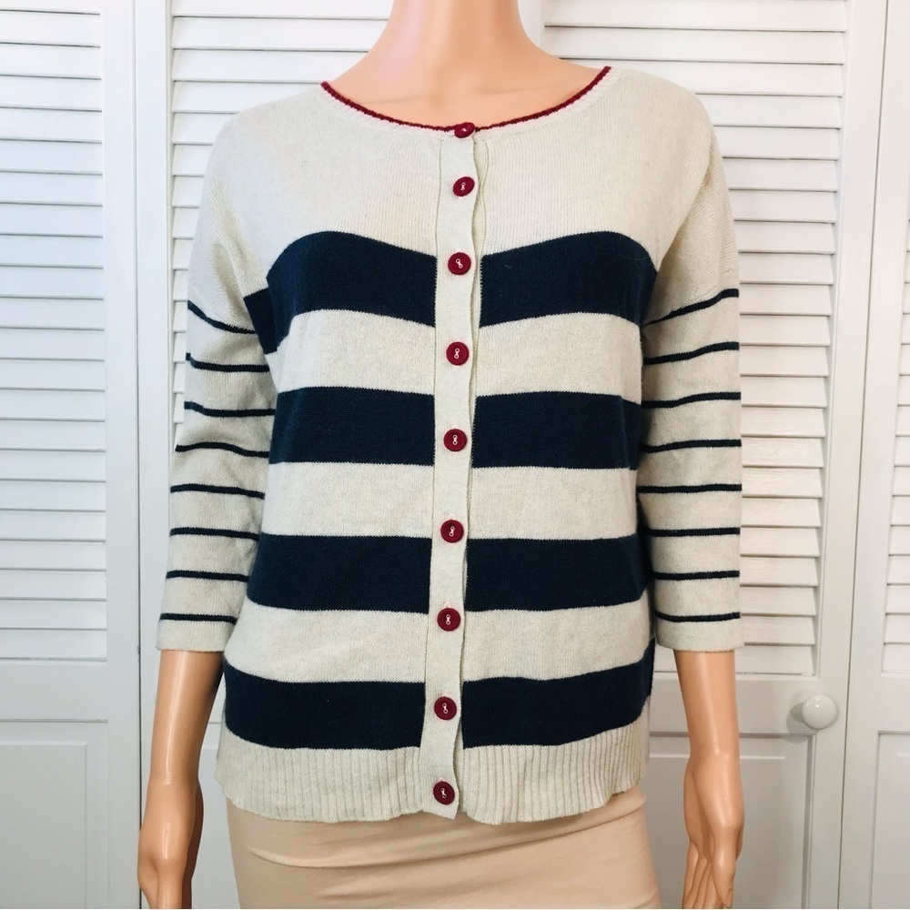 AUTUMN CASHMERE Striped Cashmere Cardigan Sweater Size M